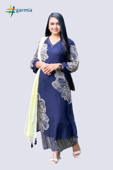 Midnight Blue Silk Salwar Kameez Suit – SK0097